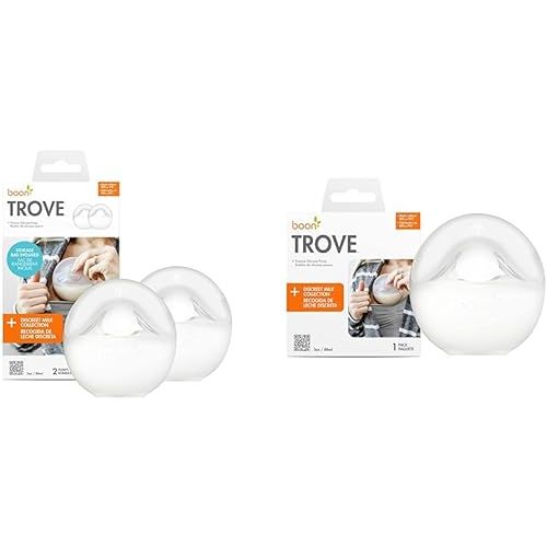 Boon Trove Silicone Manual Breast Pump Bundle with Travel Pouch - Hands Free Milk Collector B11531-2 and 1 Count