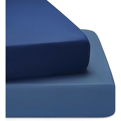 TILLYOU Baby Crib Sheets for Boys Girls, Super Soft Toddler Bed Sheets, 2 Pack Sheets for Standard Crib Mattress 28x52in, Navy and Stone Blue
