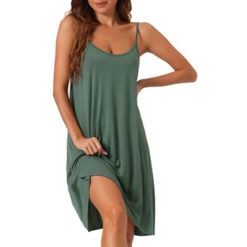 cheibear Women's Elegant U-Neck Sleeveless Lounge Dress Spaghetti Strap Tank Pajamas Nightgown Green Large