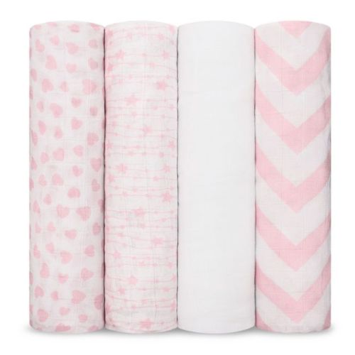 Muslin Swaddle Blankets Neutral Receiving Blanket for Boys and Girls by Comfy Cubs - Pink