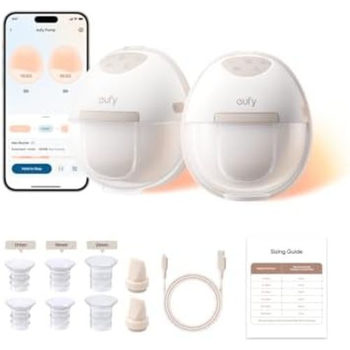 Eeufy Heated Breast Pump Hands-Free E20, Wearable with Innovative HeatFlow, 3 Heat Levels, Optimized Rhythm via App, Hospital-Grade Suction, Leakproof, Ultra-Slim and Quiet for in-Bra Use : Baby