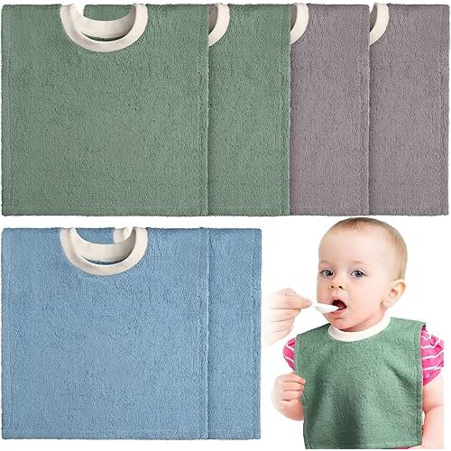 6 Pcs Pullover Baby Bibs Cotton Terry Toddler Bibs Absorbent Infant Bibs for Feeding and Drooling Towel Slip on Bib (Bright Color)
