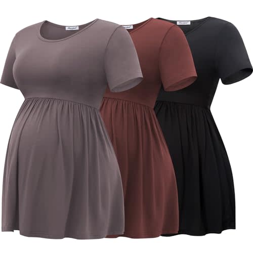 Bearsland Maternity Tops Short Sleeve Scoop Neck Breastfeeding Shirt Pregnancy Clothes