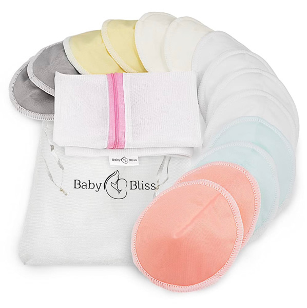Organic Bamboo Nursing Pads - 14 Washable Pads with Wash and Storage Bags - Reusable Breastfeeding Cotton Pads for Overnight Leak Protection - Pastel Touch 3-Layers (Large 4.7") Large (Pack of 1) Pastel Touch (3-Layers) | Buy Now with Express Internationa