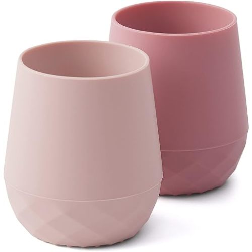 SAMiGO Silicone Baby Cups for 6-12 Months Infants - Tiny Open Cups - Training Cups for Baby Led Weaning - Set of 2 Drinking Cups