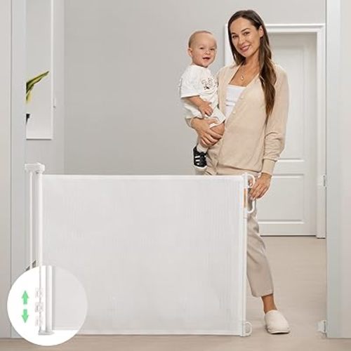Retractable Baby Gate, Momcozy Mesh Baby Gate or Mesh Dog Gate, 33" Tall,Extends up to 71" Wide, Child Safety Gate for Doorways, Stairs, Hallways, Indoor/Outdoor
