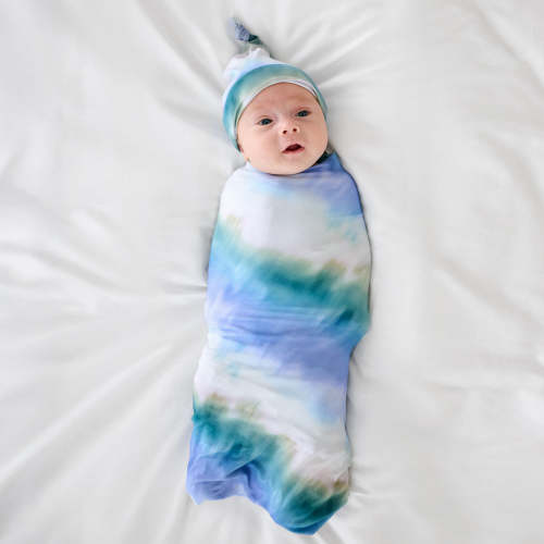 Blue Cosmic Mist Swaddle & Hat Set | Little Sleepies