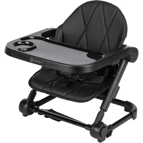 Safety 1st Moly Travel Feeding Booster Seat – Compact, Lightweight, Folds Flat, 3-Height Positions, Adjustable Tray, Carry Strap, Easy-to-Clean Design for Baby and Toddler Mealtimes - Tinted Graphite