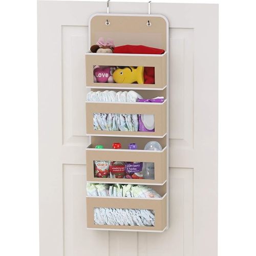 Simple Houseware Over Door/Wall Mount 4 Clear Window Pocket Organizer, Beige