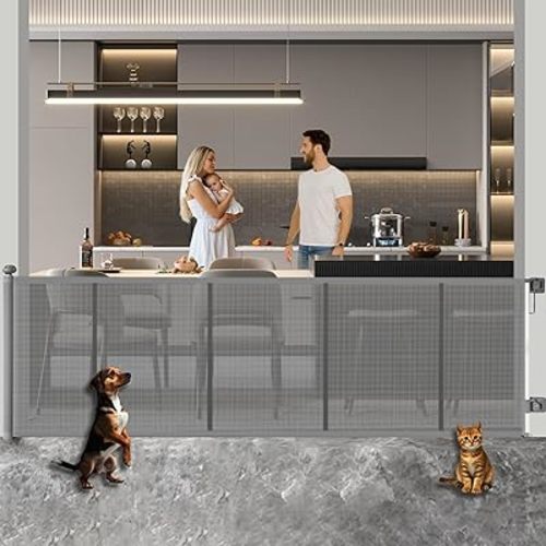 Huafly 158 Inch Retractable Baby Gates Extra Wide, no Drilling Baby Gates for Large Openings, Child Gates, Safety Gates, Extra Long Dog Gates on Doorways, Stairs, Outdoor, Indoor (Gray, 158 Inch)