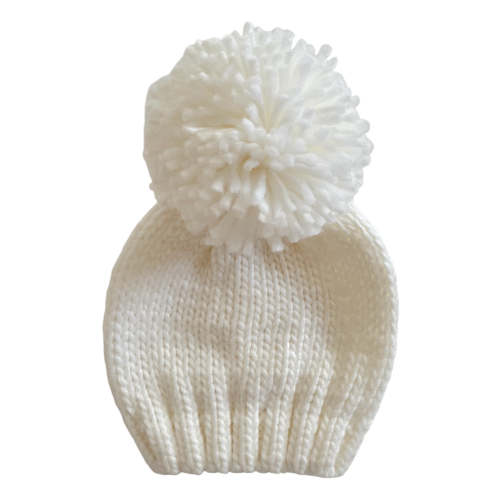 Jumbo Pom Knit Hat, White
