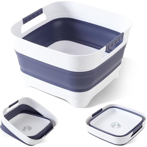 Collapsible Wash Basin for Baby Bottles - 2.4 Gallons Portable Wash Bin for RV Camping Sink, Space-Saving Dish Tub.Laundry & Utility Room Sinks (Navy blue)