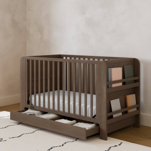 Graco Read-With-Me 4-in-1 Convertible Bookshelf Crib with Drawer - Hazelnut