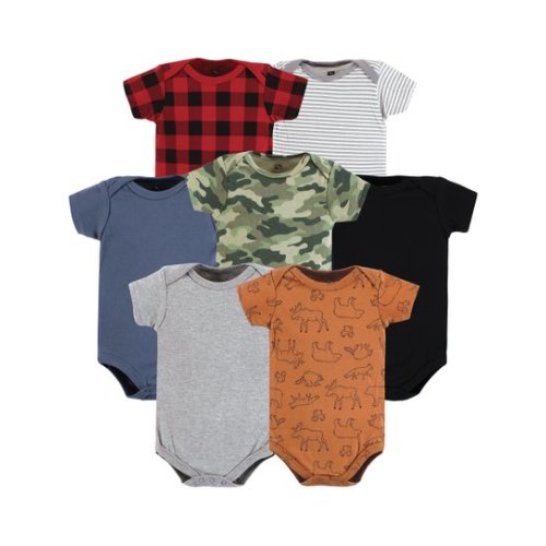 Gray & Orange Woods Seven-Piece Short-Sleeve Bodysuit Set - Newborn & Infant