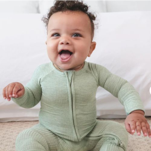 Heather Sage Ribbed Zippy - Little Sleepies