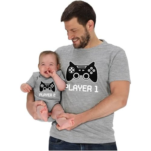 Gamer Dad and Baby Matching Outfits Gifts for New Dads Player 1 & Player 2 Funny Fathers Day Daddy and Me Outfits