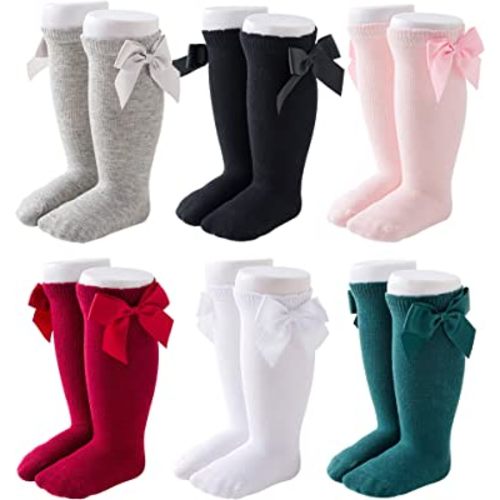 CozyWay Baby Girls Knee High Socks 3/6 Pack Bow Long Stockings Infants Toddlers Ruffled Socks School Uniform Leggings