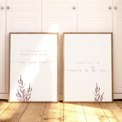 Beach Nursery Wall Art, Ocean Theme Nursery, Nautical Nursery Wall Art, Pink Nursery Wall Decor, Set of 2 Nursery Prints Pink Nursery Decor