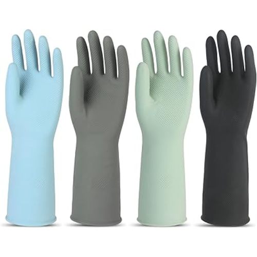 Rubber Dishwashing Gloves for Kitchen 4 Pairs Cleaning Household Dish Washing Reusable & Waterproof Latex Glove(Medium)