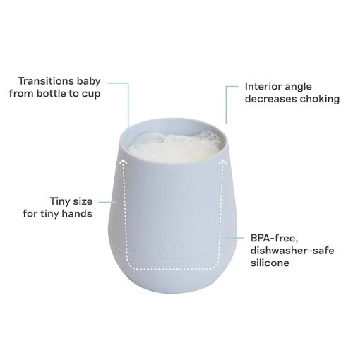 ezpz Tiny Cup (Pewter) - 100% Silicone Training Cup for Infants - 4 months + - Designed by a Pediatric Feeding Specialist - Baby-led Weaning Essentials & Baby Gifts