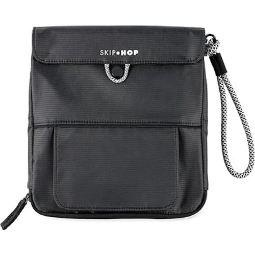 Skip Hop Travel Baby Changing Pad with Easy-Clean Surface, Covers Public Changing Stations, Wipes Pocket, Diaper Storage, Disposable Bag Dispenser and Magnetic Wipes Pocket, Clean Slate, Black