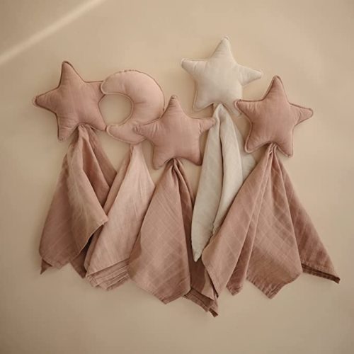 mushie Moon Security Blanket | Baby Lovey | 100% Organic Muslin Cotton (Blush) - Moon (Blush)