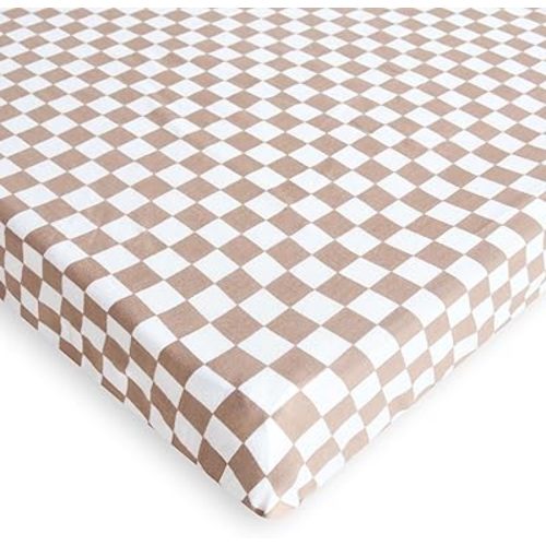 LifeTree Crib Sheets for Baby Unisex - Muslin Fitted Crib Sheets Toddler Bed Sheet, 70% Viscose from Bamboo and 30% Cotton, Coffee Checkered, 26in x 38in