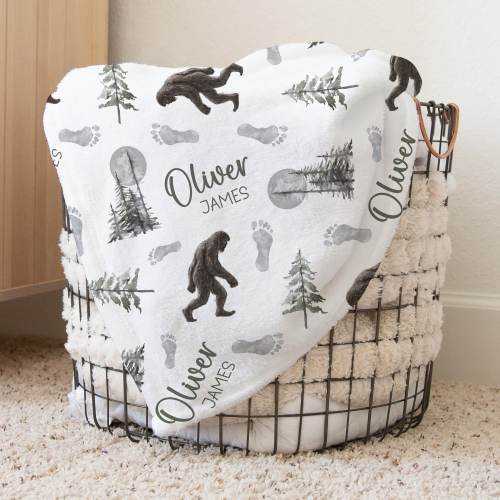 Custom Bigfoot Baby Name Blanket Personalized Forest Swaddle Hospital Blanket New Mom Gift Newborn Gift Baby Shower Gift Toddler Blanket