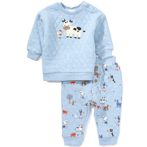 Purebaby Baby Long-Sleeve Chenille Animal-Appliqued Sweatshirt & Farmyard-Animal-Printed Jogger Pants Set