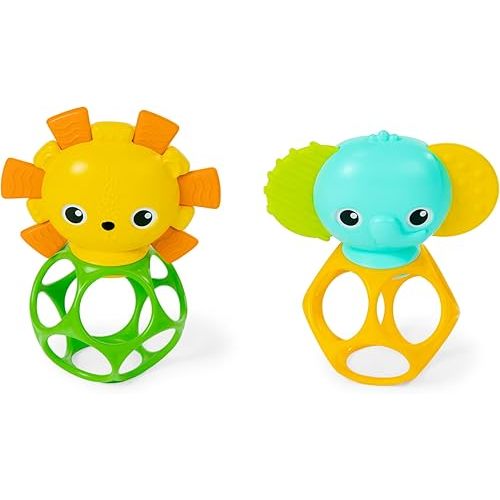 Bright Starts Soother Pals Easy-Grasp Teether Toys, 2-Pack Lion and Elephant Characters, BPA Free, Unisex, Ages Newborn +