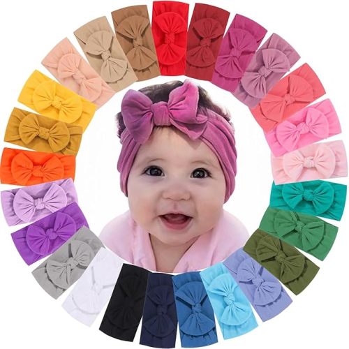ALinmo 25PCS Baby Nylon Headbands Soft Hairbands Hair Bow Elastics for Baby Girls Newborn Infant Toddlers Kids