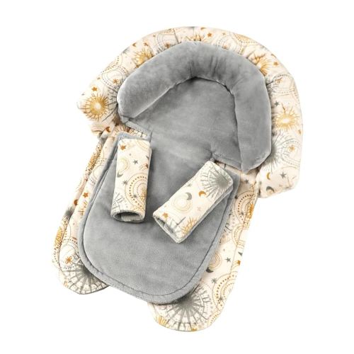 Infant Car Seat Insert for Newborn Girls Boys, Upgraded 2-in-1 Baby Carseat Head Support, Soft Reversible Baby Car Seat Insert Cushion Pad for Car Seat, Stroller, Bouncer, Swing, Sun