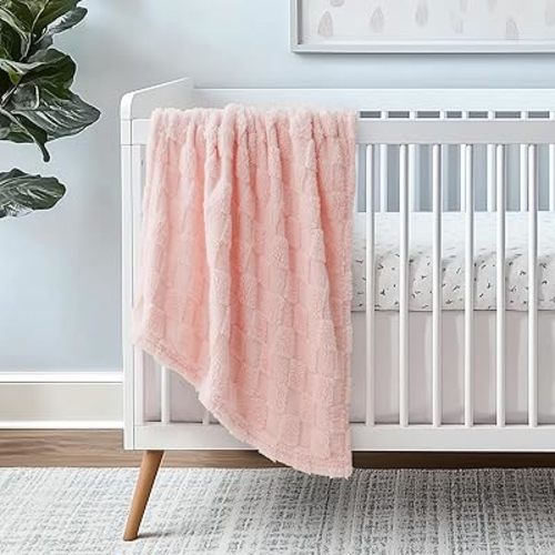 Checkered Baby Blankets Double-Sided Fleece Plush Baby Blankets for Girls, Lightweight Soft Cozy and Warm Newborn Receiving Throw for Bed, Crib, Couch, Sofa 30 x 40 Inches, Pink