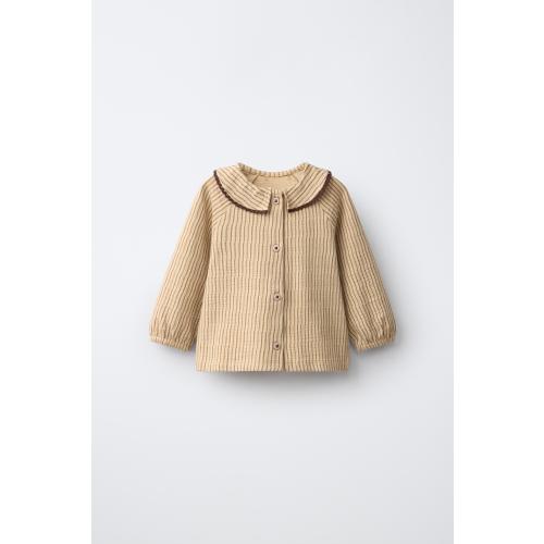 STRIPED TEXTURED LACE-TRIM T-SHIRT