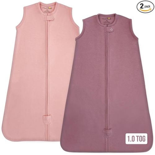 Baby Sleep Sack 1.0 TOG, Organic Cotton Baby Wearable Blanket with Two-Way Zipper, Swaddle Transition Baby Sleeping Bag, All-Season Sleep Sack for Newborn Infant Toddler Boy Girl, 2-Pack, 6-12 Month