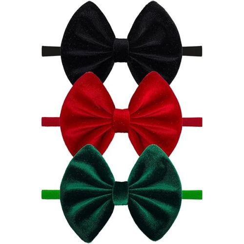 Christmas Velvet Baby Girls Bows Elastic Nylon Headbands Red Green Handmade Christmas Newborn Bows Hairbands Infants Toddlers Hair Accessories