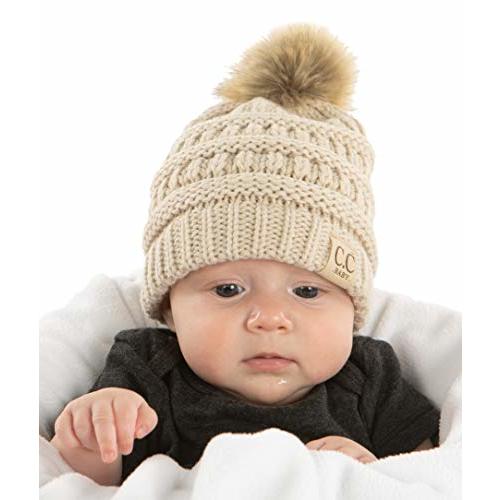 Funky Junque Exclusives Baby Infant Beanie Knit Warm Winter Pom Pom Skull Cap Hat