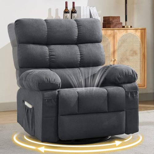Swivel Rocker Recliner Chair for Adults, 360° Upholstered Manual Recliners for Small Spaces, Single Seat Glider Reclining Chair with Side Pockets, Ergonomic Reading Chair for Living Room, RV, Bedroom