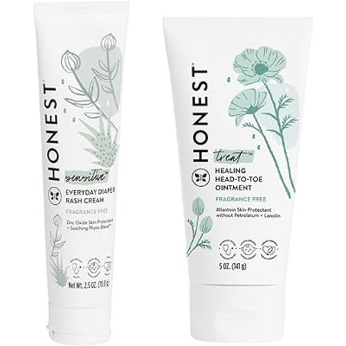 The Honest Company Head to Toe Multi-purpose Healing Ointment + Diaper Rash Cream Bundle | Hypoallergenic + Cruelty Free | 5 oz, 2.5 oz