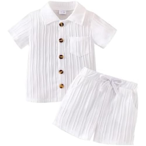 Toddler Baby Boys Clothes Ribbed Button-Down Shirt Tops +Shorts Pocket Outfit 2 PCS set 12 Months-5T Without Tee