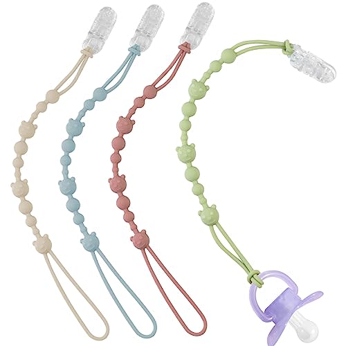4pcs of Toy Safety Straps,Myvikcar Adjustable Silicone Pacifier Holder for Bottle Teether(Bears)