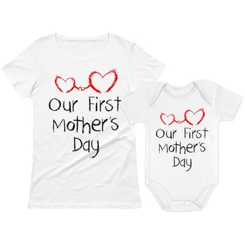 Our First Mothers Day Mommy and Me Matching Outfits Mom and Baby Shirts Set
