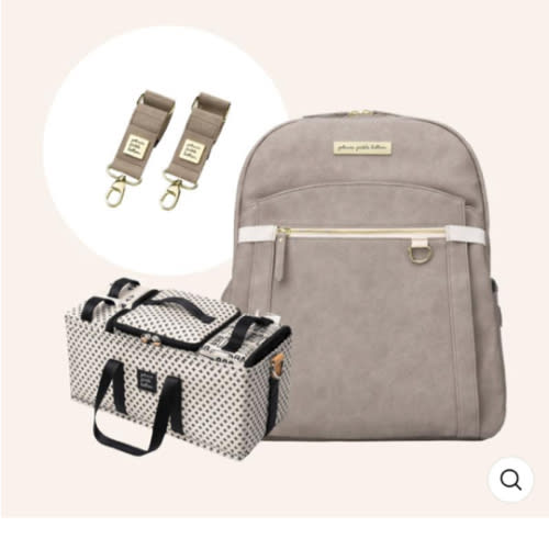 2-in-1 Provisions Backpack in Grey Matte Leatherette, Deluxe Kit & Stroller Clips Bundle