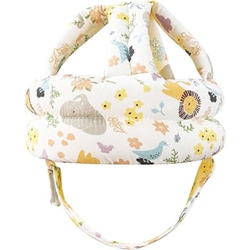 Baby Head Protector Baby Helmet for Crawling Walking, No Bumps Safety Head Adjustable Protective Cap for Walking, Playing - White Animal Flower