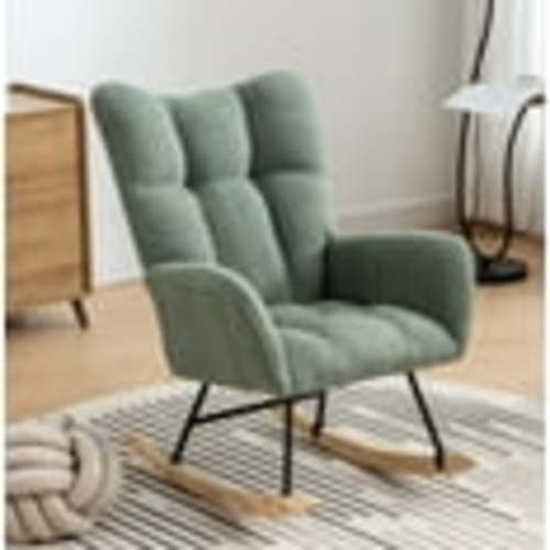 Rocking Chair Nursery,Teddy Upholstered Glider Rocker with High Backrest,Modern Rocking Accent Chairs Glider Recliner for Living Room, Nursery, Bedroom,Green