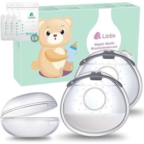 Lictin Breast Shell Breastmilk Collector for Breastfeeding-2 Pcs Silicone Breast Pad Nursing Cup Milk Saver for Nursing Moms Protect Sore Nipples Soft and Reusable with Box