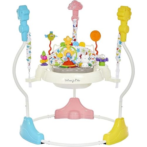 Zany 2-in-1 Baby Activity Center and Bouncer in Star Print, Sturdy and Strong Frame, 3 Height Positions, 360° Rotating Seat, 12 Songs with Flash Lights