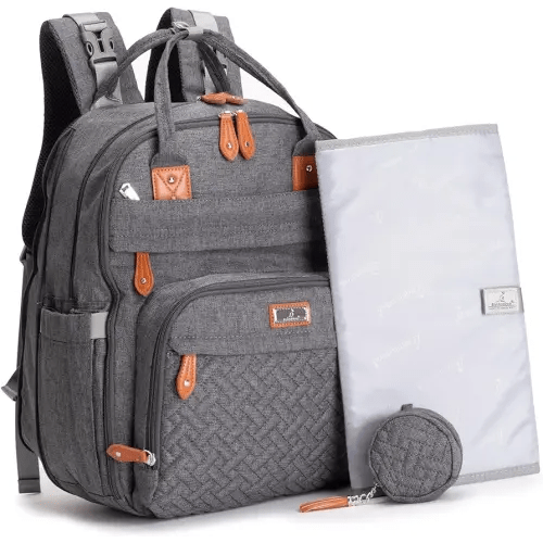 BabbleRoo Extra Large Diaper Bag Backpack, Expandable Baby Bag with Up to 50% More Capacity - Travel Essentials Baby Bag Tote with Changing Pad, Stroller Straps & Pacifier Case - Unisex, Dark Gray