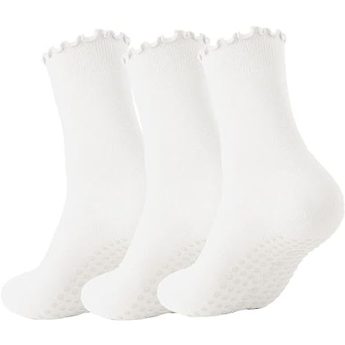 3 Pairs Pilates Socks with Grips Non-slip Ruffle Yoga Socks Grip Socks for Women