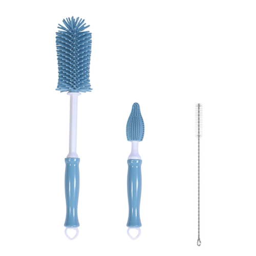 Silicone Bottle Cleaning Brush, 12" Long Handle Water Bottles Cleaner for Baby Bottles, Sports Bottle, Vase, Glassware, and Smaller Diameter Bottle Openings (Blue)